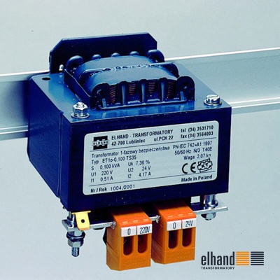 Safety isolating transformer ET1o for fastening on rail TS35 | ELHAND Transformatory